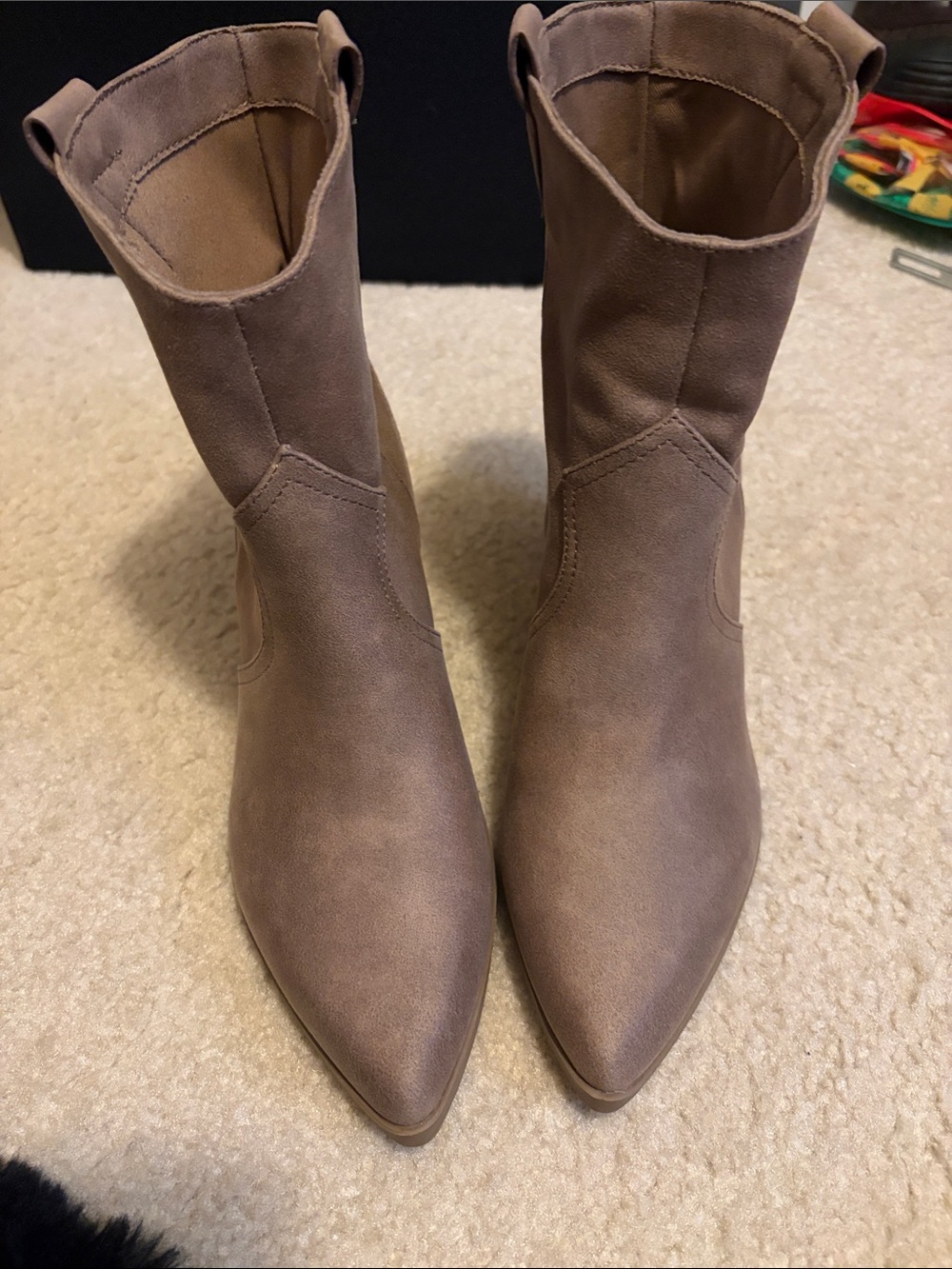 Dolce Vita Taupe Suede-Look Ankle Booties - Picture 2 of 7